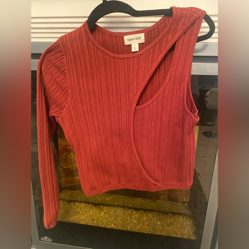 Women’s Cropped Long Short Sleeve Open Edit Sz Large Sweater